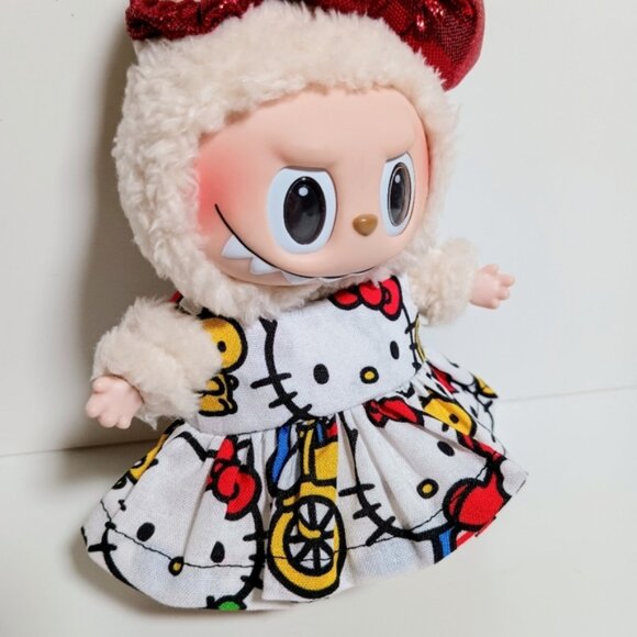 Hello Kitty Print Dress and Metallic Bow Labubu Outfit Set - Picture 3 of 5
